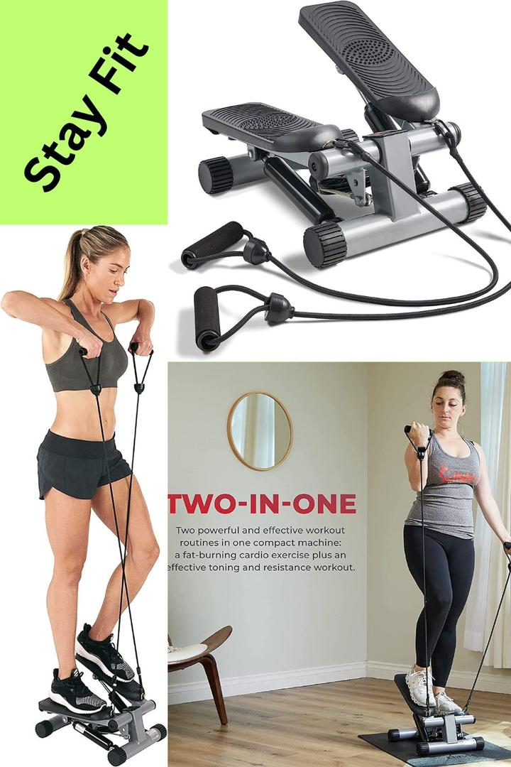 Person using a mini stepper with resistance bands